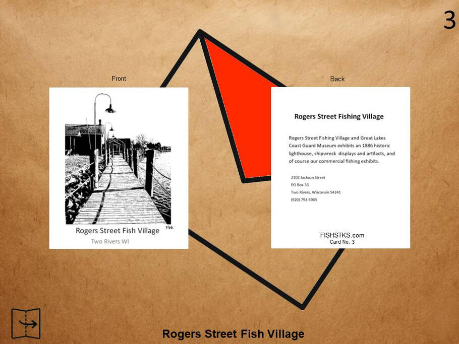 Greeting card featuring original artwork of Rogers Street Fishing Village in Two Rivers Wisconsin.
