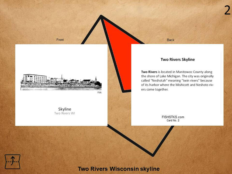 Greeting card featuring original artwork of the Two Rivers Wisconsin skyline.
